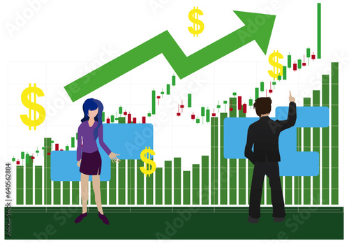 Business and Investment News Report on firm profit and rising stock market investments ,Upward arrow with a chart of the stock price rising