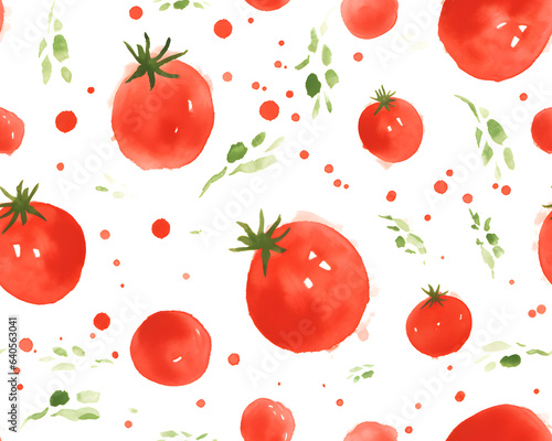 Tomato watercolor hand drawn seamless pattern