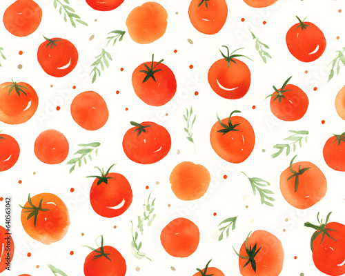 Tomato watercolor hand drawn seamless pattern