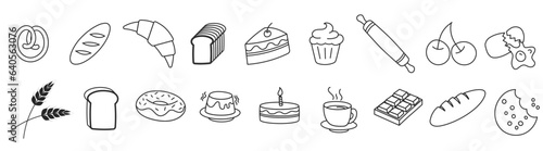 outline doodle bakery icon set bread pastry dough cookies hand drawing icon