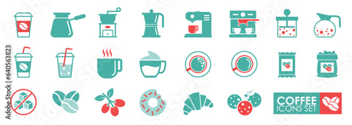 Set of the Coffee icon. Solid icon simple style. Contains such Icons as Coffee Maker Machine, Beans, and more.