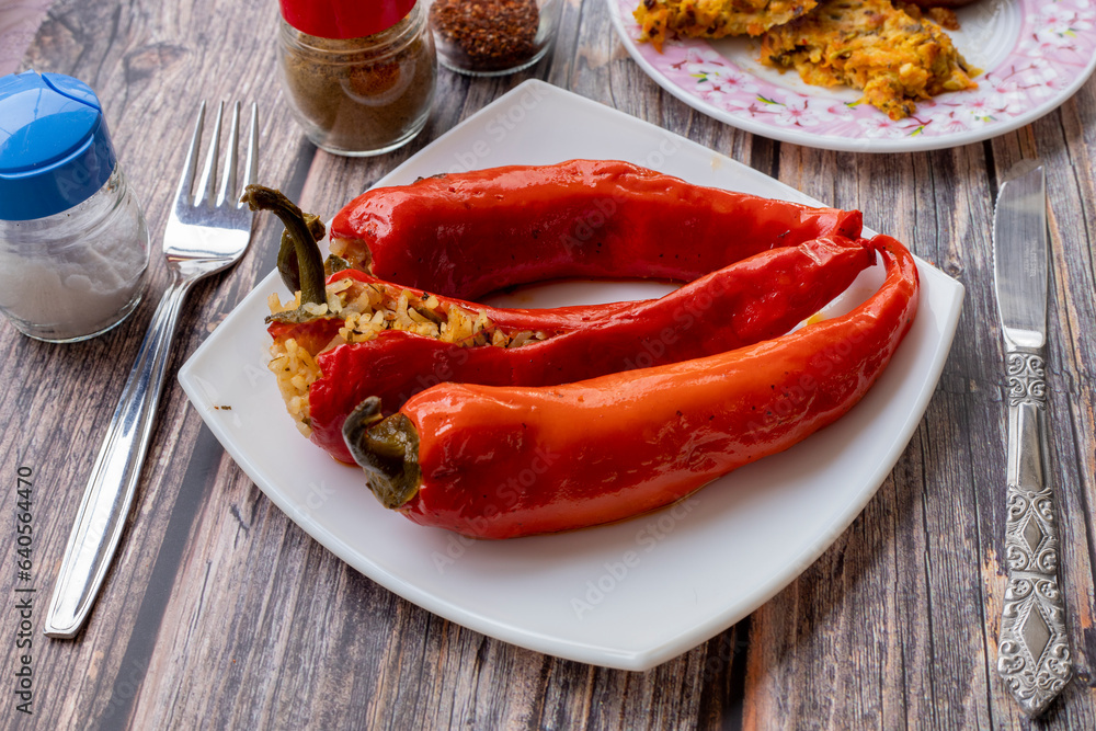 Traditional Turkish food; Stuffed Red Pepper (Turkish name; stuffed pepper) Traditional Turkish food; Stuffed Red Pepper (Turkish name; stuffed pepper)