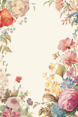 Retro floral art botanical watercolor flowers background for postcard, wallpaper, banner, print, poster, cover, greeting and invitation card. Copy space