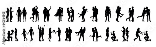 Romantic couple portrait with different poses vector silhouette set collection.