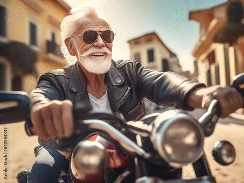 Mature senior man on motorbike