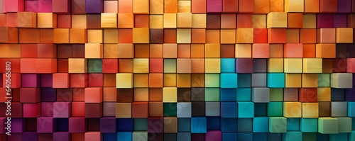 Farbenfrohe Holzwürfel-Wand: Kreatives Raumkonzept