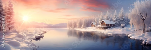 Winterparadies am See: Romantisches Holzhaus in verschneiter Umgebung