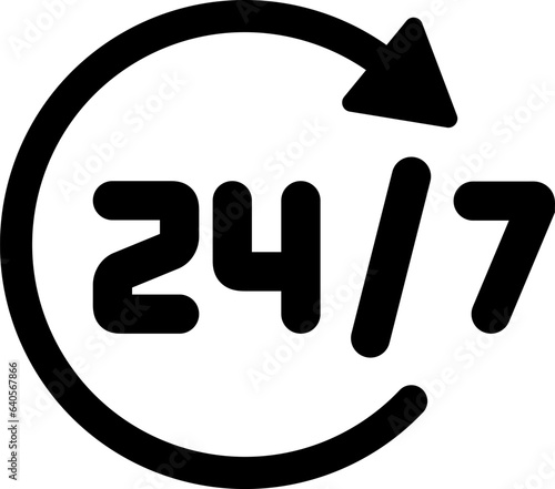 Line icon of 24 hours a day service symbol