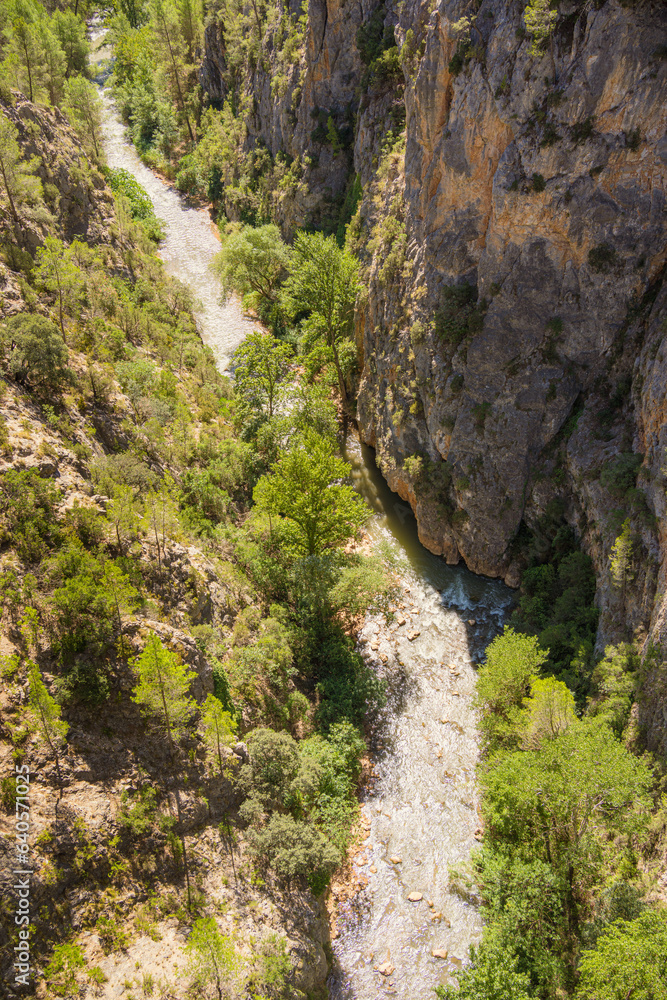 Scenic view of the Turia River running through a canyon in Valencia, Spain