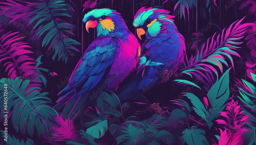 Obraz premium Beautiful parrots in the tropical jungle.