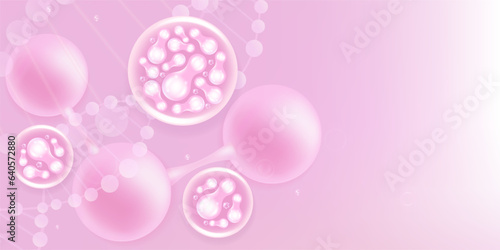 Probiotic and Hyaluronic acid skin solutions ad, pink collagen, and vitamin serum drops with cosmetic advertising background ready to use illustration vector.	