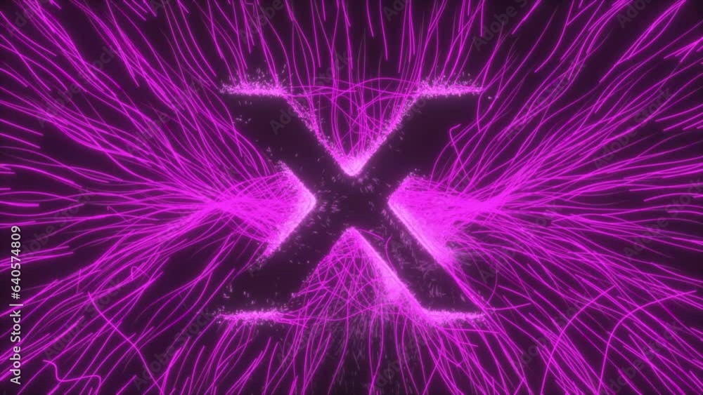Letter X Reveal in Glowing Neon Electric Field by Curved Rays and ...