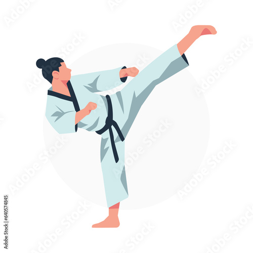 Karate Sports Player Vector Illustration Karateka in Front Kick Pose