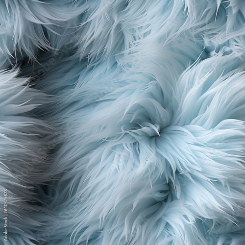 Seamless Light Blue Fur Pattern Background, Fluffy Light Natural Wool Texture.