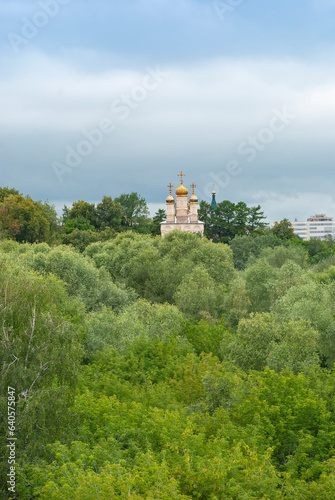 Russia. The city of Ryazan. The Church of the Transfiguration of the Lord, which is on the Yar, in the distance