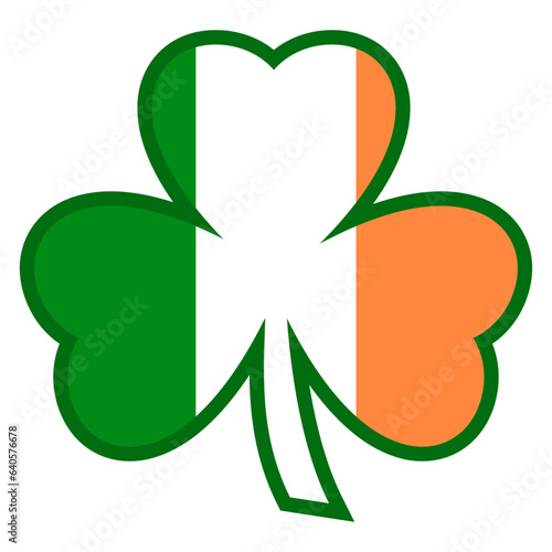 Logo del día de San Patricio. Silueta de shamrock de 3 hojas lineal con colores de la bandera de Irlanda