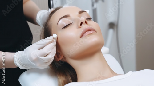 Women getting lifting therapy to stimulate facial health  rejuvenating facial treatment  and therapy massage in a beauty SPA salon  exfoliation  rejuvenation and hydration  cosmetology