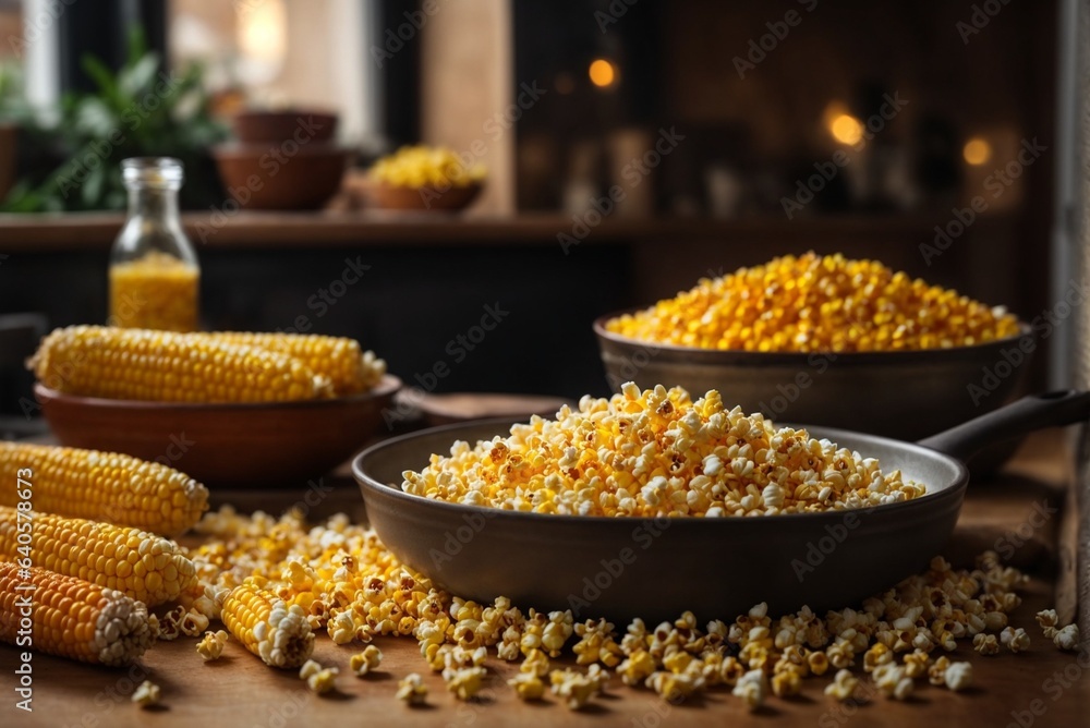 Popcorn in a bowl on a wooden background. Selective focus.
Popcorn in a bowl on a wooden background. Selective focus.