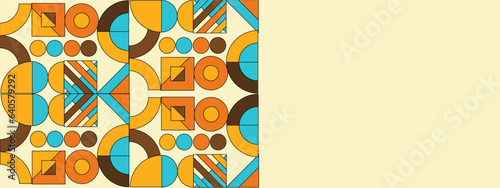 Abstract Geometric Pattern Artwork. Retro colors and color background. Grid with colored geometric shapes. Modern abstract promotional flyer, background, brochure, pattern.