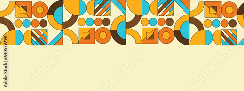 Abstract Geometric Pattern Artwork. Retro colors and color background. Grid with colored geometric shapes. Modern abstract promotional flyer, background, brochure, pattern.