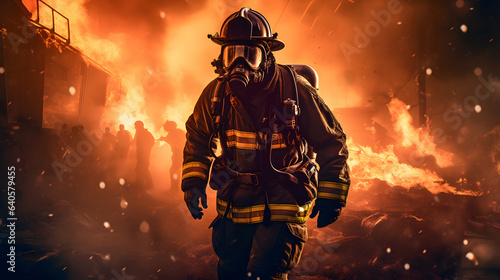 Fire Fighter on Fire Background