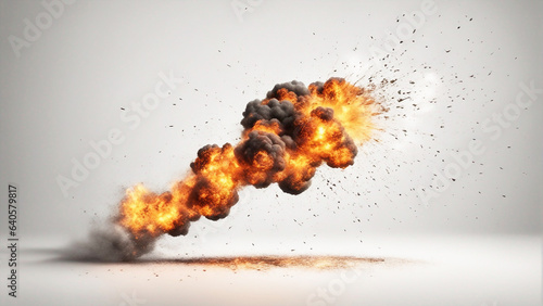 Realistic fiery explosion busting over a white background. explosion. Explosion of cloudy dust. 3d illustration