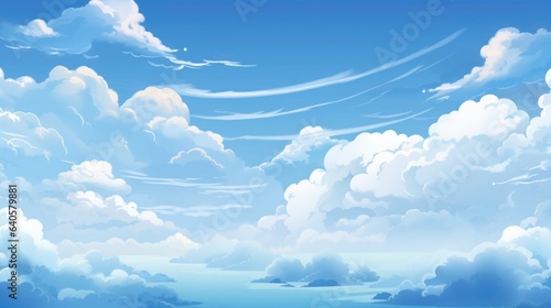 Clouds in the sky wind background. Anime cartoon style