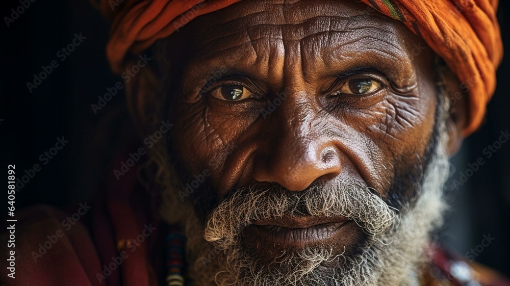 Closeup portrait of an elderly indian man