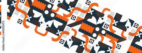 Abstract Geometric Pattern Artwork. Retro colors and color background. Grid with colored geometric shapes. Modern abstract promotional flyer, background, brochure, pattern.