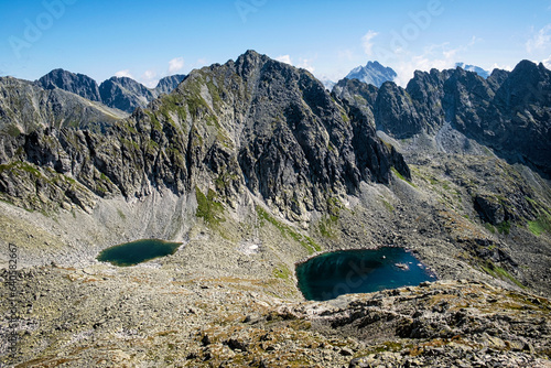 Natural scene with tarns Mlynicka valley, High Tatras mountain, Slovakia photo