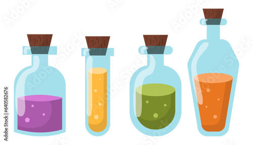 Tableau sur toile Happy Halloween set of illustrations of flasks with potion