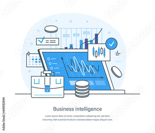 Business intelligence, data mining, analysis and modeling, machine learning, visualization, benchmarking. Cloud computing, management and database technologies thin line design of vector doodles