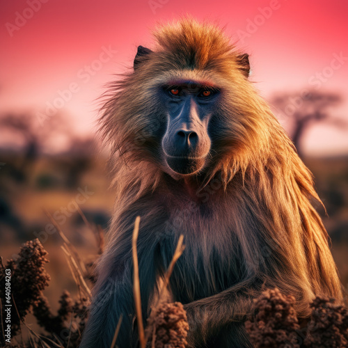 Baboon in its Natural Habitat, Wildlife Photography, Generative AI © Vig