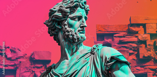 portrait of a statue sculpture wallpaper texture  on a trendy glitchy vibrant colors  contemporary background  pop art style