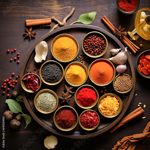 Spices on Wooden Tray: Essential Spices for Every Kitchen, Generative AI 