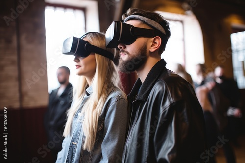 shot of a young couple using a virtual reality headset at an event
