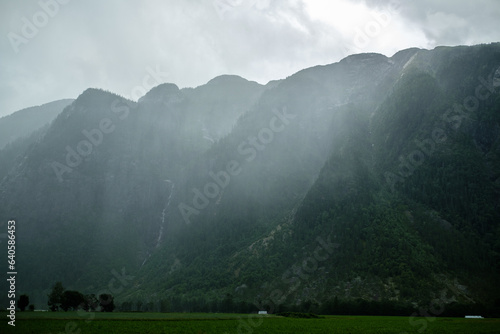 Heavy rain enveloping the Norwegian mountain.