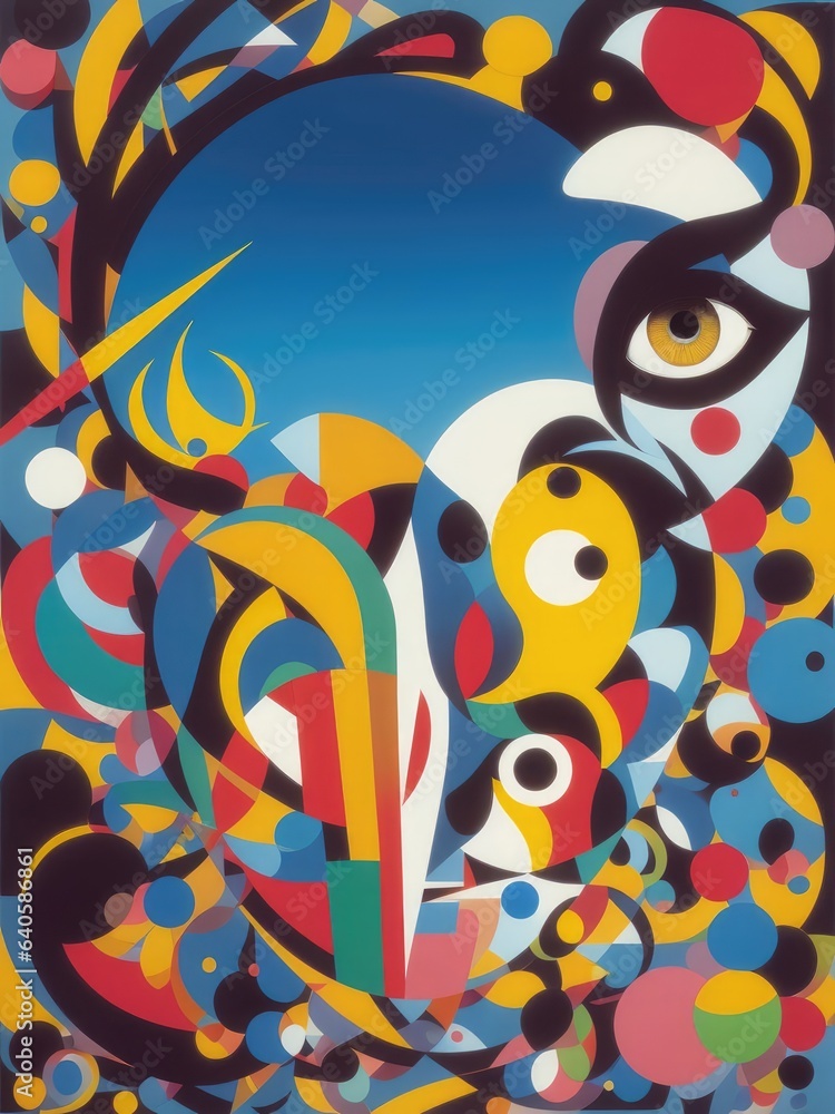 Naklejka premium Abstract painting. Face and geometric objects. Generative AI