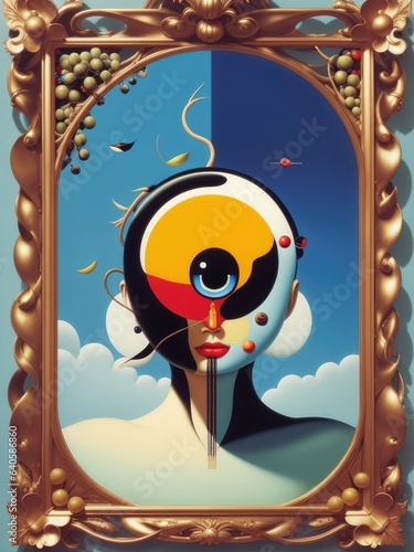 Abstract painting. Face and geometric objects. Generative AI