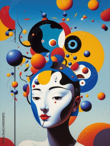 Abstract painting. Face and geometric objects. Generative AI