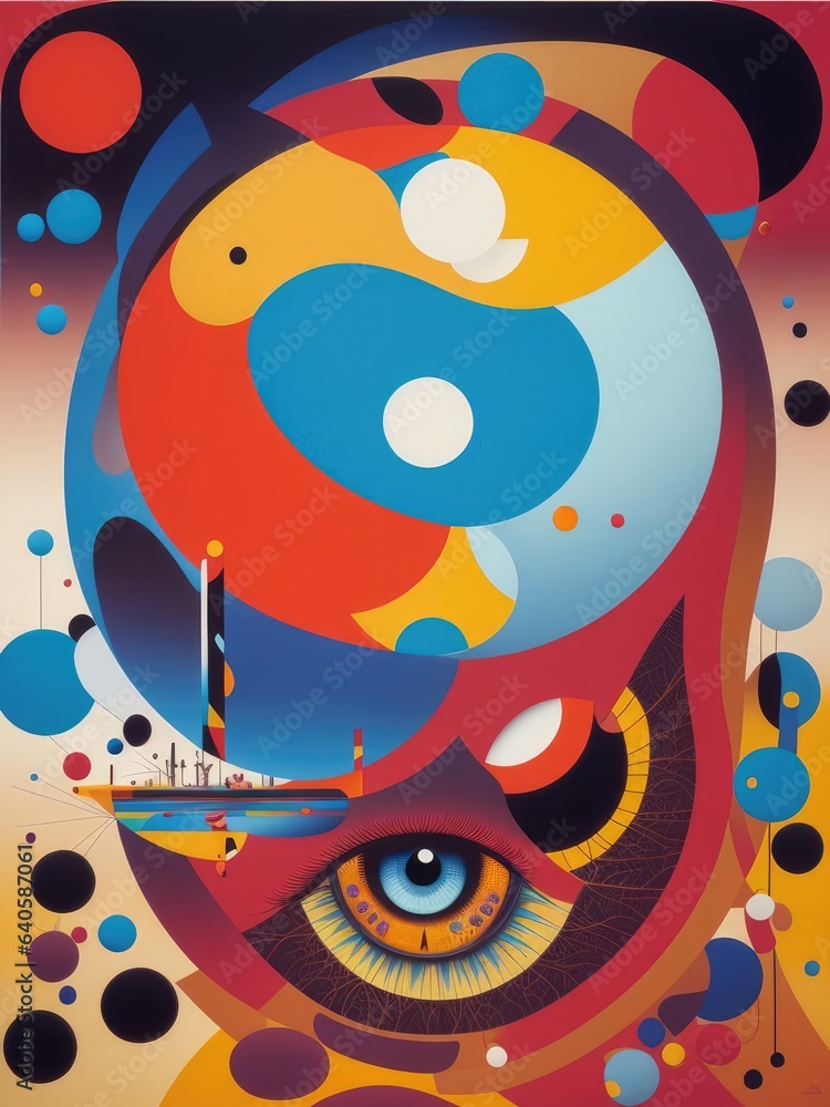 Obraz premium Abstract painting. Face and geometric objects. Generative AI