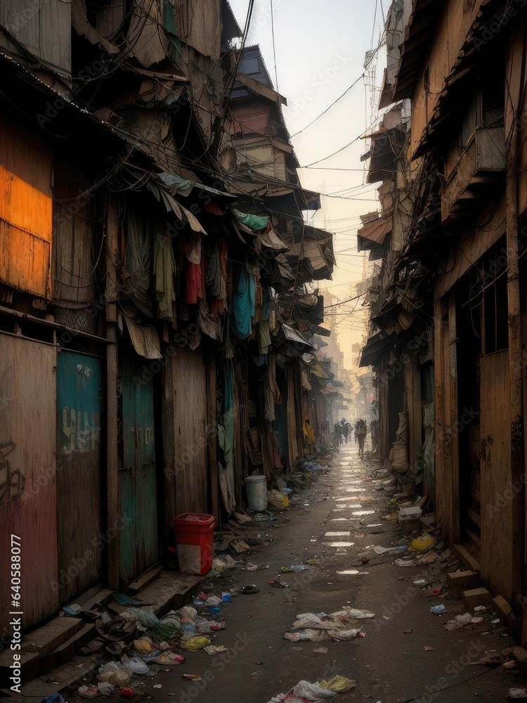 Fototapeta premium Street from the ghetto. Poor area. Generative AI