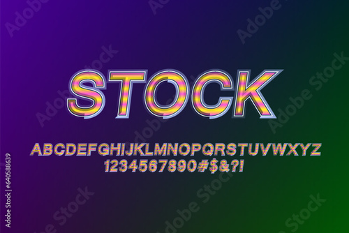 Stylish technicolor alphabet and numbers. Typography font style for graphic text design.