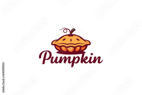 pumpkin pie logo with a combination of a pie and pumpkin with autumn shades.