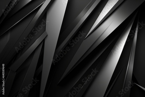 Modern dark monochrome abstract background. Color gradient. Geometric shapes, lines and triangles. 3d effect. Glow.ing futuristic. Web banner. Wide. Panoramic. Design Generative AI