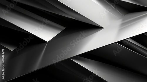 Modern dark monochrome abstract background. Color gradient. Geometric shapes, lines and triangles. 3d effect. Glow.ing futuristic. Web banner. Wide. Panoramic. Design Generative AI