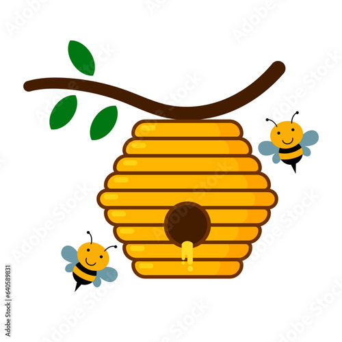 bee hive cartoon flat vector illustration clipart isolated on white background