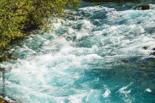 Aerial drone shot of Koprucay river from Koprulu Canyon in Manavgat, Antalya, Turkey