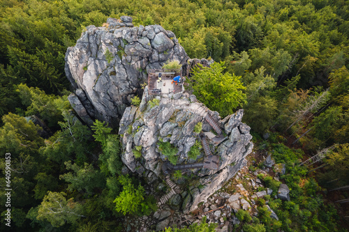 Obraz na płótnie Spectacular morning in Rudawy Janowickie mountains during the summer. In the picture you can see the Falcon hills and Bobr river valley. w salonie