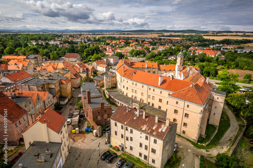 Aerial view of city Jawor in Lower Silesia- captured in summer day.